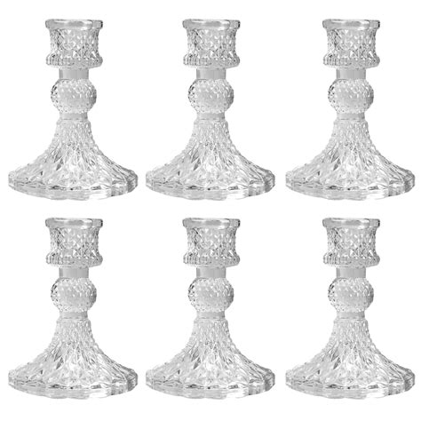 Saim Traditional Glass Candlestick Holder Set Of 6 Glass Candle Holders Taper Candle Holders