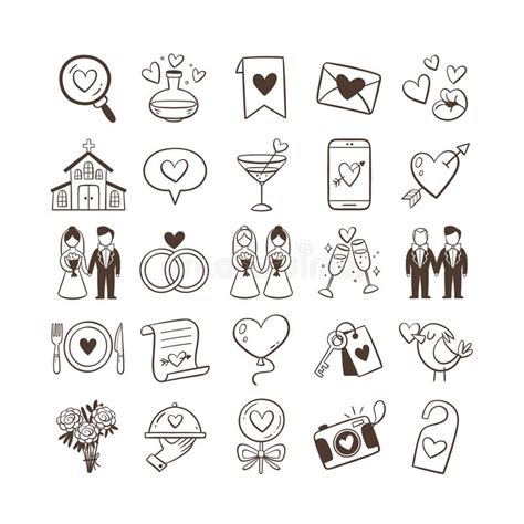 Wedding And Love Doodle Icons Set 2 Of 2 Stock Vector Illustration