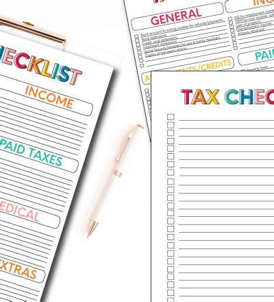 Printable Tax Checklists Tax Checklist Printable Recipe Cards