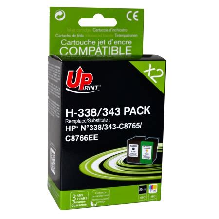 UPRINT PACK 2 CARTOUCHES REMANUFACTUREES HP 338 343 REMPLACE C8765EE