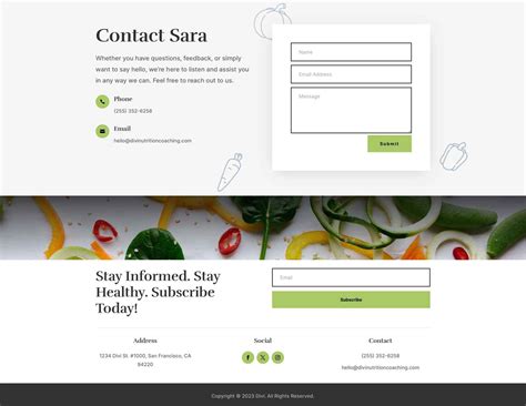 Nutrition Coaching Contact Page Divi Layout By Elegant Themes