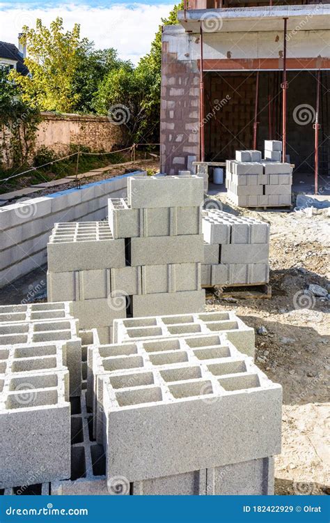 Concrete Blocks Stacked On Pallets Outdoors On A Construction Site