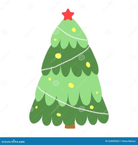 Simple Christmas Tree With Garland And Yellow Toys Stock Vector