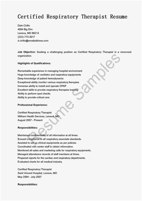 Resume Samples: Certified Respiratory Therapist Resume Sample