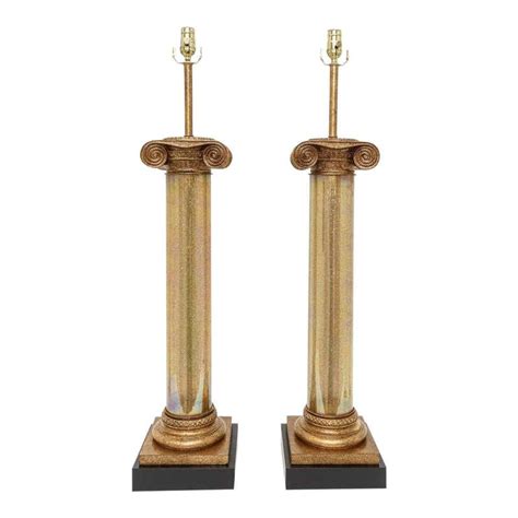 Pair Of French Gold Gilded Column Lamps For Sale At 1stdibs