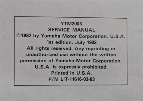 1982 Yamaha Ytm200k Factory Atc Service Manual Lit 11616 03 83 Ebay