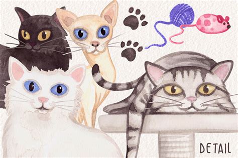 Watercolor Cats Collection By Dapper Dudell Thehungryjpeg