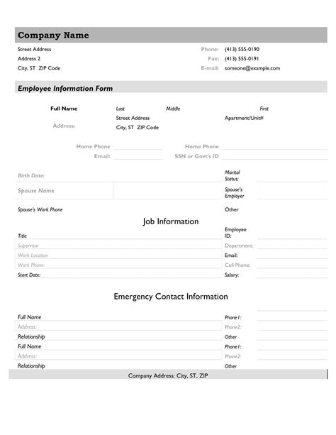 Free Printable Employee Information Form Templates PDF Word Excel