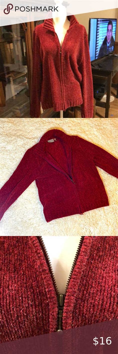 Copy Croft Barrow Red Zip Up Cardigan Sweater L Guc Soft Croft