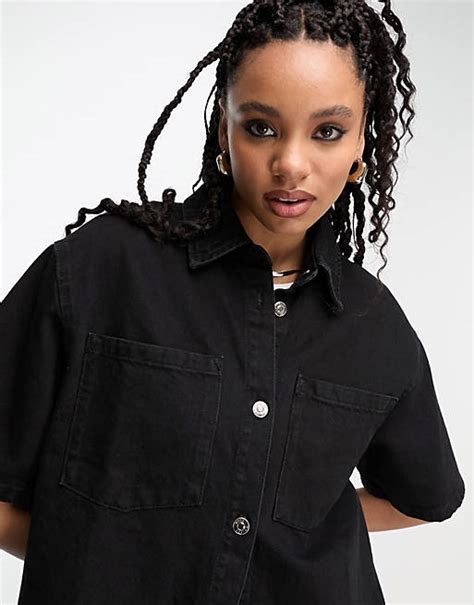 Asos Design Chemise Longue En Jean Noir Délavé Asos