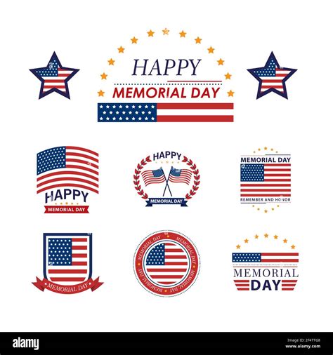 Happy Memorial Day Set Emblems Stock Vector Image And Art Alamy