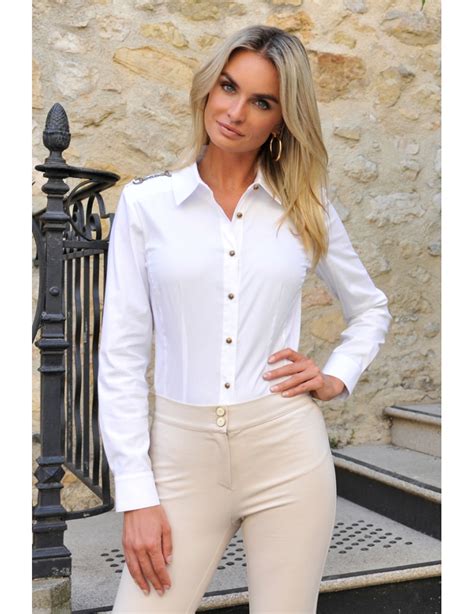 Chemise Blanche Femme Chic Cintrée Style équestre Claire Bleu Dazur