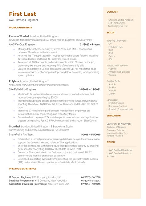 Aws Devops Engineer Resume Example For 2023 Resume Worded