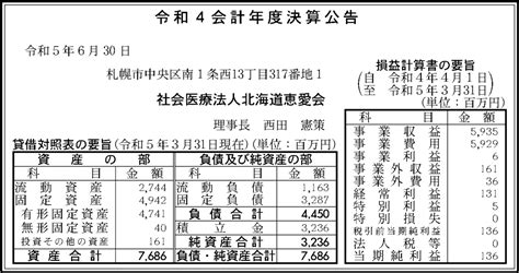 社会医療法人北海道恵愛会 令和4会計年度決算公告 官報決算データベース