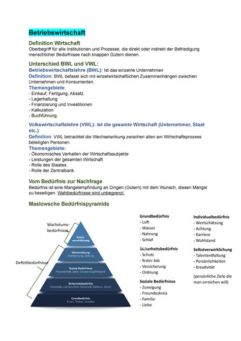 Betriebswirtschaft Zusammenfassung Betriebswirtschaft Definition