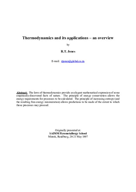 (PDF) Thermodynamics and its applications – an overview