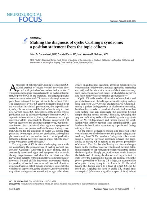 Pdf Editorial Making The Diagnosis Of Cyclic Cushings Syndrome A