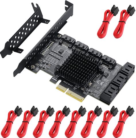 MZHOU Carte PCIe 4X SATA 10 Ports Carte Pcie 6gbps SATA 3 0 Adaptateur