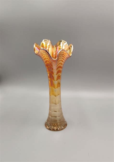 Vintage Imperial Marigold Carnival Swung Glass Vase Ripple Pattern Etsy