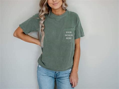 Comfort Colors Pocket T Shirt Mockup Moss Comfort Colors T Shirt