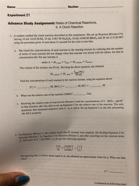 Solved Section Name Experiment 21 Advance Study Assignment Chegg