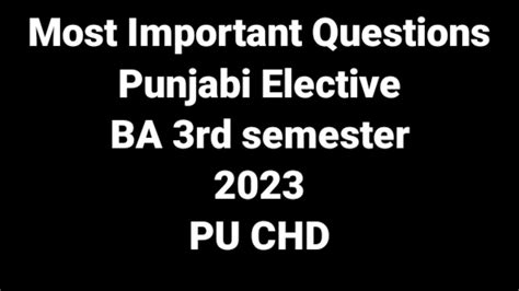 Most Important Questions Punjabi Elective Ba Rd Semester Pu Chd