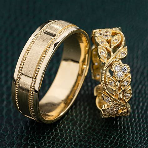 His And Her Wedding Rings Set Gold Wedding Rings Set Couple Wedding