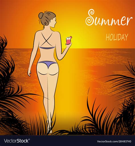 Beautiful Woman In Bikini Posing On Beach Vector Image