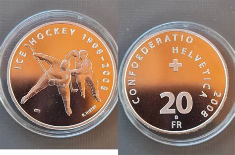 2008 Schweiz 20 Franken Silber Eishockey UNC MA Shops