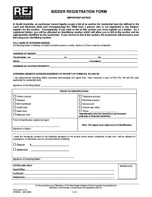 Fillable Online BIDDER REGISTRATION FORM - Fox Real Estate Fax Email ...