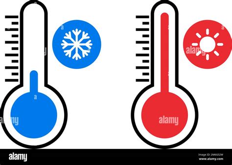 Hot And Cold Thermometer Icon Set Summer And Winter Thermometers Sun