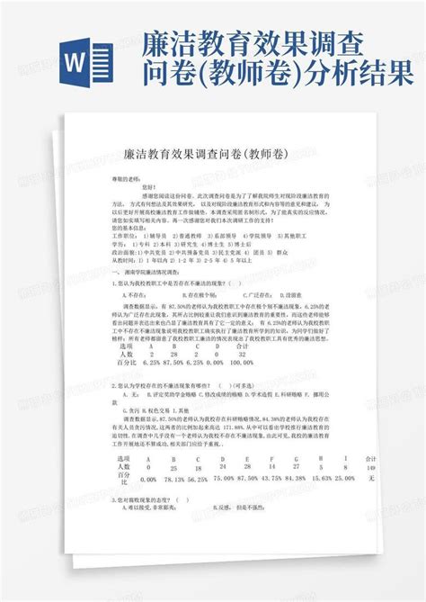 廉洁教育效果调查问卷教师卷分析结果 Word模板下载编号ldbmgzjv熊猫办公