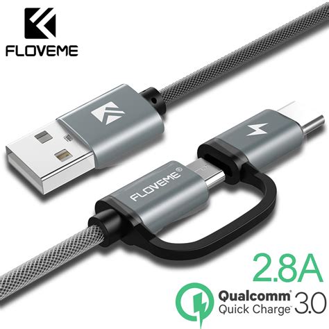 FLOVEME Kabel Charger 2in1 Braided Micro USB USB Type C 1M B00626