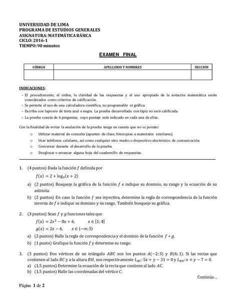 Ef Mb 2016 1 Fisica Y Matematica Para Todos Página 1 De 2 Universidad De Lima Programa De