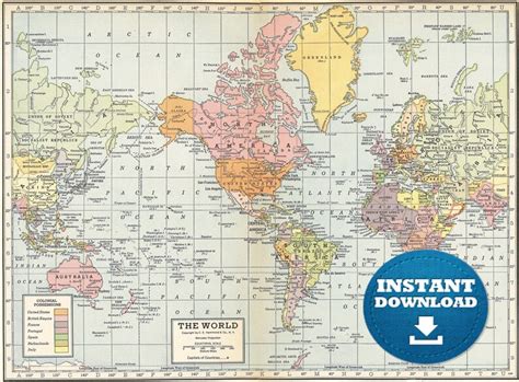 Digital Vintage Atlas World Map Printable Download. Vintage World Map ...