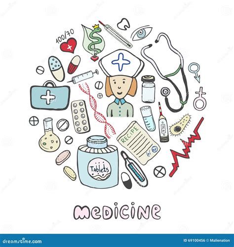 Doctor And Medicine Cartoon Drawing Icons Vector Illustration