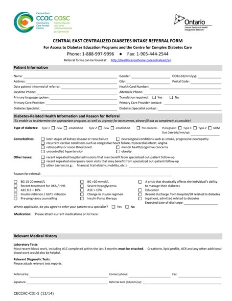 Central East Ccac Centralized Diabetes Intake Referral Form