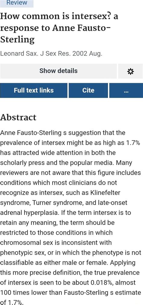 Review How Common Is Intersex A Response To Anne Fausto Sterling Leonard Sax J Sex Res 2002