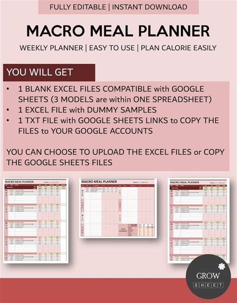 Macro Meal Planner For Excel And Googlesheets Fully Editable Weekly