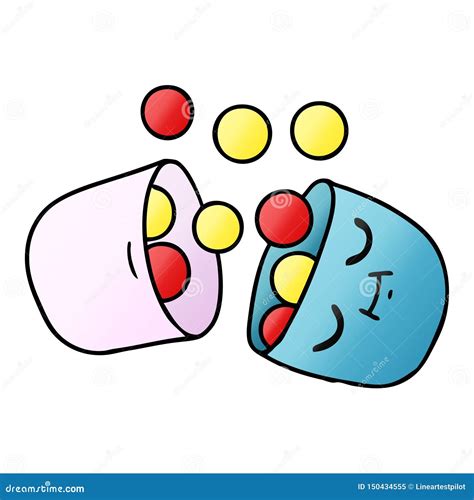 Gradient Cartoon Kawaii Cute Pill Medicine Smiling Health Art Artwork Illustration Doodle ...