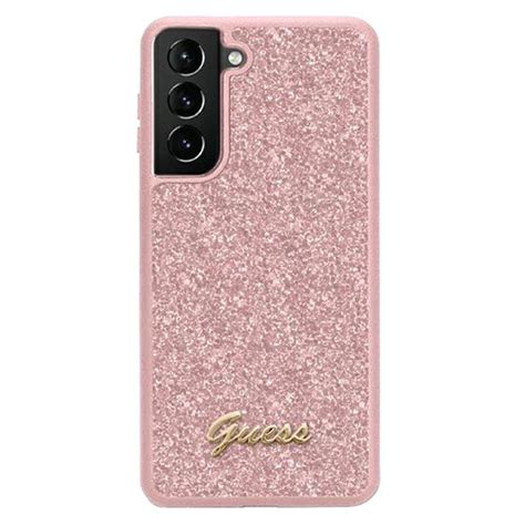 Guess Glitter Flakes Metal Logo Samsung Galaxy S23 5G Hybrid Case Pink