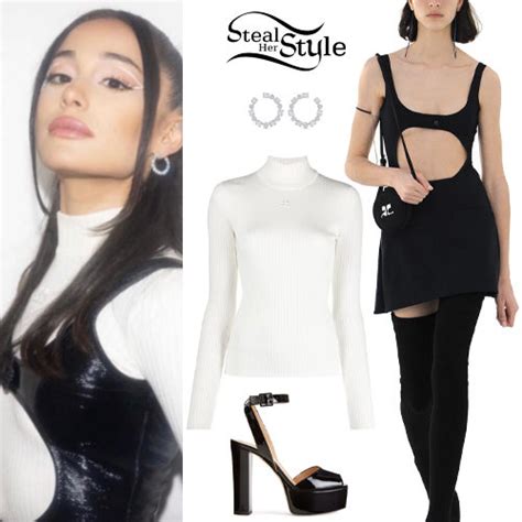 Ariana Grande: White Turtleneck, Black Dress | Steal Her Style