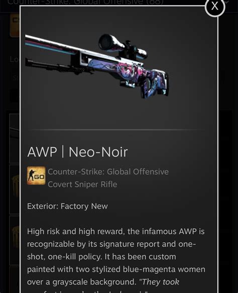 Csgo AWP NEO NOIR Factory New FN Toys Games Video Gaming In Game