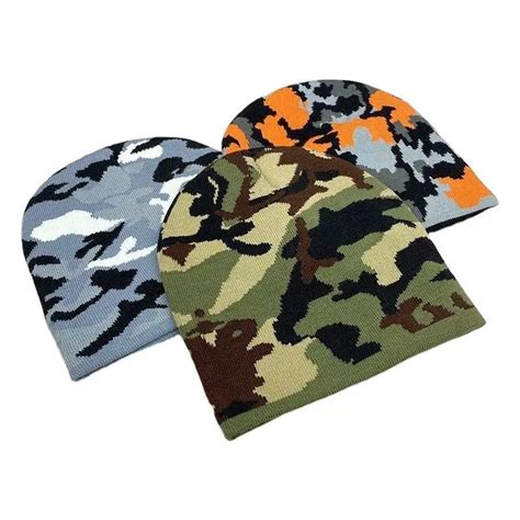 Unisex Adult 100 Acrylic Knitted Custom Men Camouflage Beanie Hats