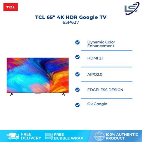 TCL 65" 4K HDR Google TV 65P637 | Dynamic Color Enhancement | AIPQ 2.0 ...