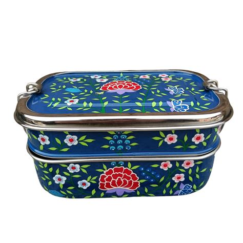 Dark Blue Spring Design | Stainless Steel - Hand-Painted Tiffin-Style