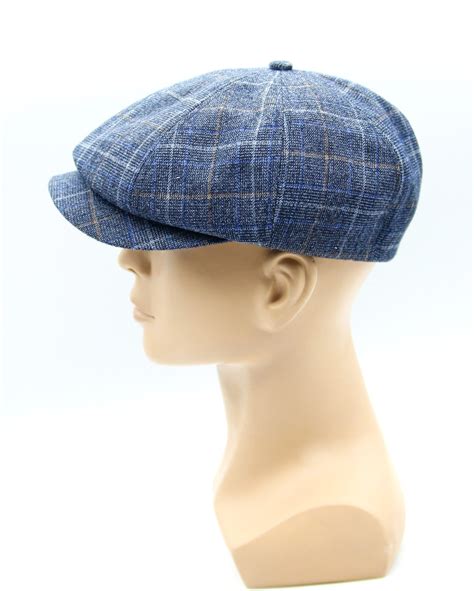 Baker Boy Hat Blue Mens Slouchy Newsboy Cap 8 Panel Etsy