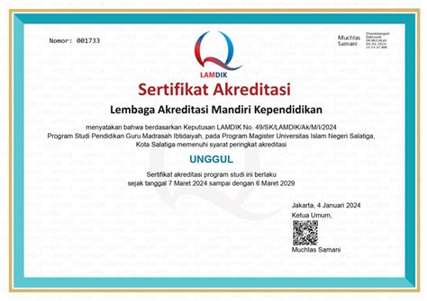 Sertifikat Akreditasi Prodi Magister PGMI Pascasarjana UIN Salatiga ...