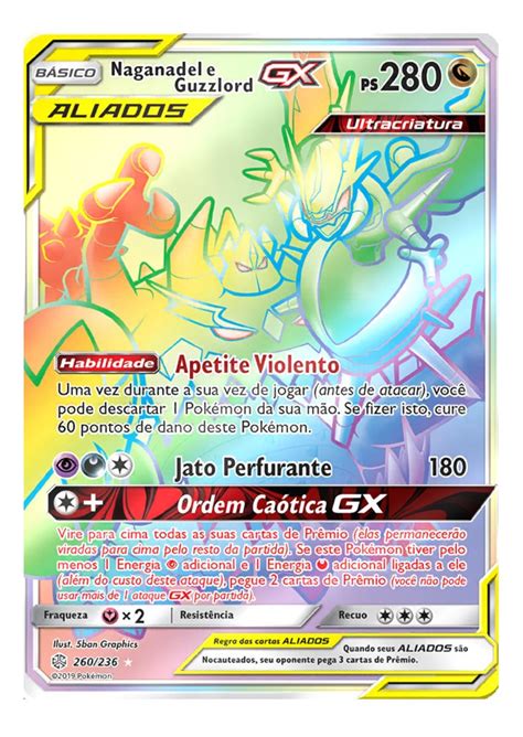 Carta Pokémon Ultracriatura Naganadel E Guzzlord Gx Rainbow