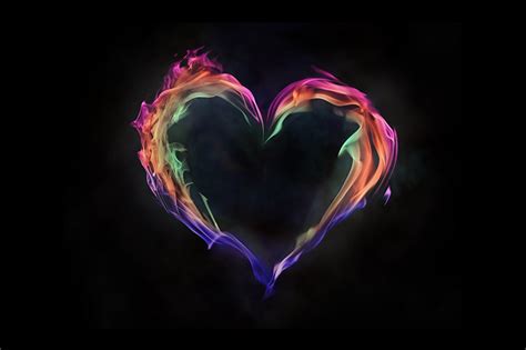 Images Heart Fire Black background